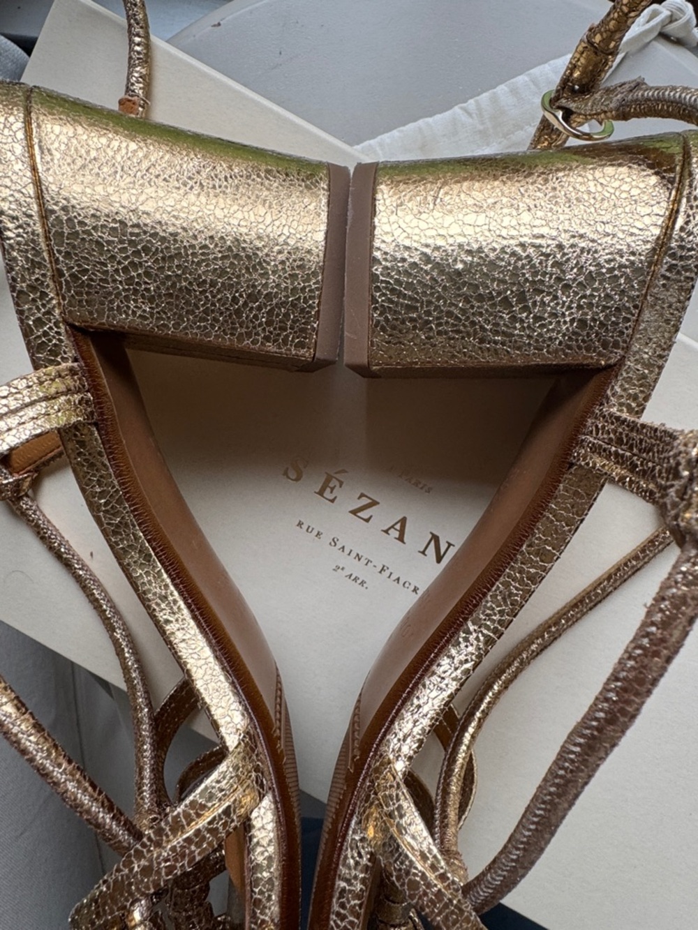Sezane Gloria Gold Strap Block Heel Sandals - Picture 6 of 16